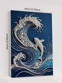 新款珍珠画鱼跃浪无框DIY钻石画创意钻石画套装，适合卧室装饰、客厅墙面艺术、房间装饰、艺术品、朋友生日礼物、圣诞节、新年、情人节、节日礼物，新颖有趣。 - 彩色 - 查看 4