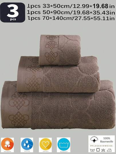 QIBHI 3条/1件装 100%纯棉纯色毛巾/面巾/浴巾，100%纯棉毛巾布，浴室浴巾/毛巾，客用毛巾，柔软吸水棉巾，适用于浴室、酒店、健身房、旅行、礼品、沙龙、运动、户外、海滩、学校、返校季、旅行配件、家居用品、毛巾、护肤