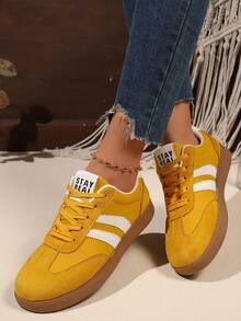 女士德国训练鞋，休闲滑板鞋，软底抗疲劳户外运动鞋，时尚日常鞋履 - 黃色 - 查看 7