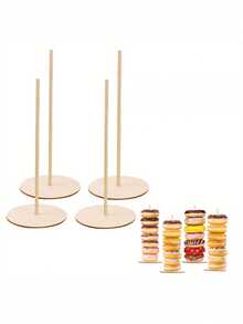 4件套木制甜甜圈展示架，可拆卸木制甜甜圈面包展示架，适用于生日派对、婚礼装饰、活动和派对用品 - 彩色 - 查看 3