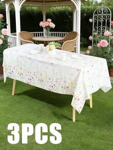 1pc 137*274CM/54*108IN Disposable Party Tablecloth, Minimalist Wild Flowers Pattern, Suitable For Various Themed Parties And Daily Use - Multicolor - View 6