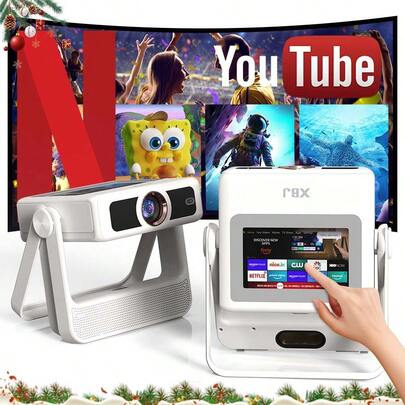  [TouchScreen/Built-In APPs/Auto Focus Keystone]XBJ Smart Portable Projector With Touch Tablet, 4K Support Outdoor Proyector, Mini Projector With WiFi6 Bluetooth, Smart Movie Projector With Stand For Home Theater/Gaming/Outdoor, Christmas Lights Projector Outdoor