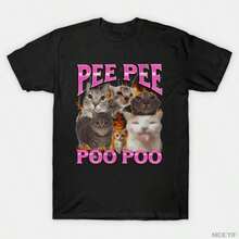 Camiseta Pee Pee Poo Poo Cat Bootleg para hombres y mujeres, 100% algodón, camisetas de manga corta Tops1205-5 - Negro - Ver 1
