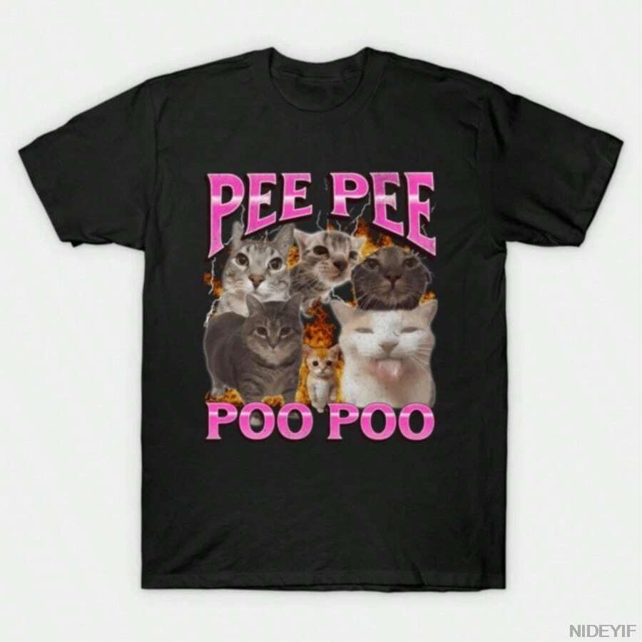 Camiseta Pee Pee Poo Poo Cat Bootleg para hombres y mujeres, 100% algodón, camisetas de manga corta Tops1205-5 - Negro - Ver 1