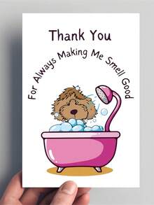 1pc Dog Grooming Thank You Card With Envelope, Pet Groomer Appreciation Greeting Card, Cute Dog Bath Illustration, Holiday Gratitude Notecard For Dog Salon - one-size - View 8
