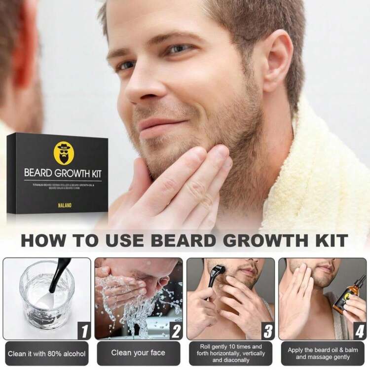 Beard Growth Kit - Beard Kit For Men With Beard Growth Oil (2oz), Beard Balm, Beard Comb, Massager For Spot_Patchy Beard - Christmas, Anniversary, Birthday For Men, Dad, Husband, Boyfriend - White - 查看 8