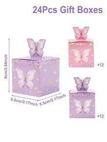 24个粉紫色蝴蝶图案礼盒，糖果盒，蝴蝶主题派对回礼盒，生日节日派对礼品包装盒，婚礼新娘送礼会装饰盒，性别揭晓婴儿派对回礼盒，蝴蝶生日派对装饰，礼品包装盒，厨房包装用品，生日礼物，派对回礼盒 - 粉紅紫蝴蝶 - 查看 4
