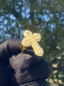 DUBSS 1 pieza Anillo de cruz con diamantes de imitación plateado para hombres, joyería de estilo hip hop - Anillo cruzado - Ver 12