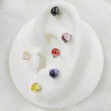 SENLANSP 2只时尚F136钛金合成锆石耳钉，三爪锆石珍珠植入级无螺纹穿刺饰品耳骨钉，适合婚礼、派对或作为礼物 - 耳環 - 查看 5