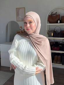 1pc Instant Hijab With Undercap - Silky Soft, Breathable Jersey Fabric, Includes Headscarf And Undercap, Suitable For Daily Wear, Holidays, Prayers, Mosque Visits, Paired With Abaya - Khaki - View 4