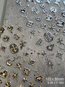 Beautizon Nailartlab 3D Gothic Style Nail Art Stickers | Silver Punk Cross Heart Star Pattern | DIY Self-Adhesive Nail Decals - Multicolor - View 7