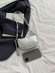 Litchi Grain Mini Handbag, Women's New Fashion Compact Daily Crossbody Bag - Silver - View 6