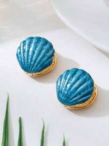 1 Pasang Anting-Anting Cangkang Enamel Biru Tropis Santai dan Energik Tema Pulau Musim Panas, Hadiah Liburan (Dapat Dibalik) - Biru - View 2
