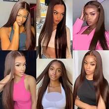 Brazilian Virgin Hair 13x4 13x6 5x5 HD Lace Front Wigs Human Blended Hair 200% Density Glueless Wigs Human Frontal Hair Upgraded Ear-To-Ear Pre Everything Straight 4# Chocolate Dark Brown - Brown - View 9