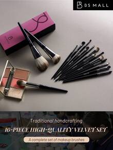 BS-MALL 16pcs High Quality Black Makeup Brush Set, Professional Makeup Artist Makeup Brushes, Foundation Brush, Eyeshadow Brush, Blush Brush, Makeup Tools - Black - View 2