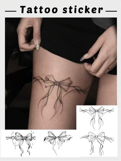 1 Set Fashion Waterproof Bowknot Temporary Tattoo Stickers, Ink Wash Dye Chic Design For Thigh, Waist, Abdomen, Collarbone, Lasting, Sweat-Proof, Reflection-Free Tattoo Stickers