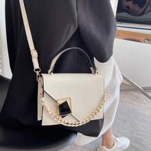 2026新款女士手提包，时尚单肩斜挎包，纹理链条肩带手提包，小方包 - 白色 - 查看 7