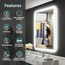 CY AILRINNI Espejo para Baño - 80x60cm Espejo Baño con Luz Regulable Espejo LED con 3 Modos de Iluminación Antivaho y Función De Memoria para Sala Entrada - Blanco - Ver 2