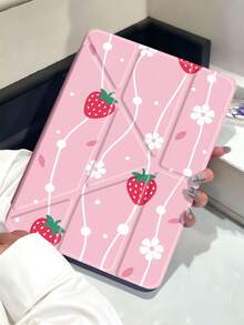Strawberries, White Cherry Blossoms, Stripes Tablet Case Compatible With IPad Air 11-Inch M3 2025 / M2 2024, IPad Air 5th Generation 2022 , IPad (A16) 11 Inch 11th Generation 2025,Compatible With Samsung Galaxy Tab,Kindle Paperwhite 12th Gen 2024, Clear Back ,Fashion Pattern Protective Case,Automatic Sleep And Wake-Up Function, Airbag Protection, Suitable For Gifts And Office Use - Multicolor - View 3
