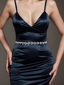 1件简约花卉水钻装饰新娘腰带，时尚婚纱腰带配饰 - A - 查看 2