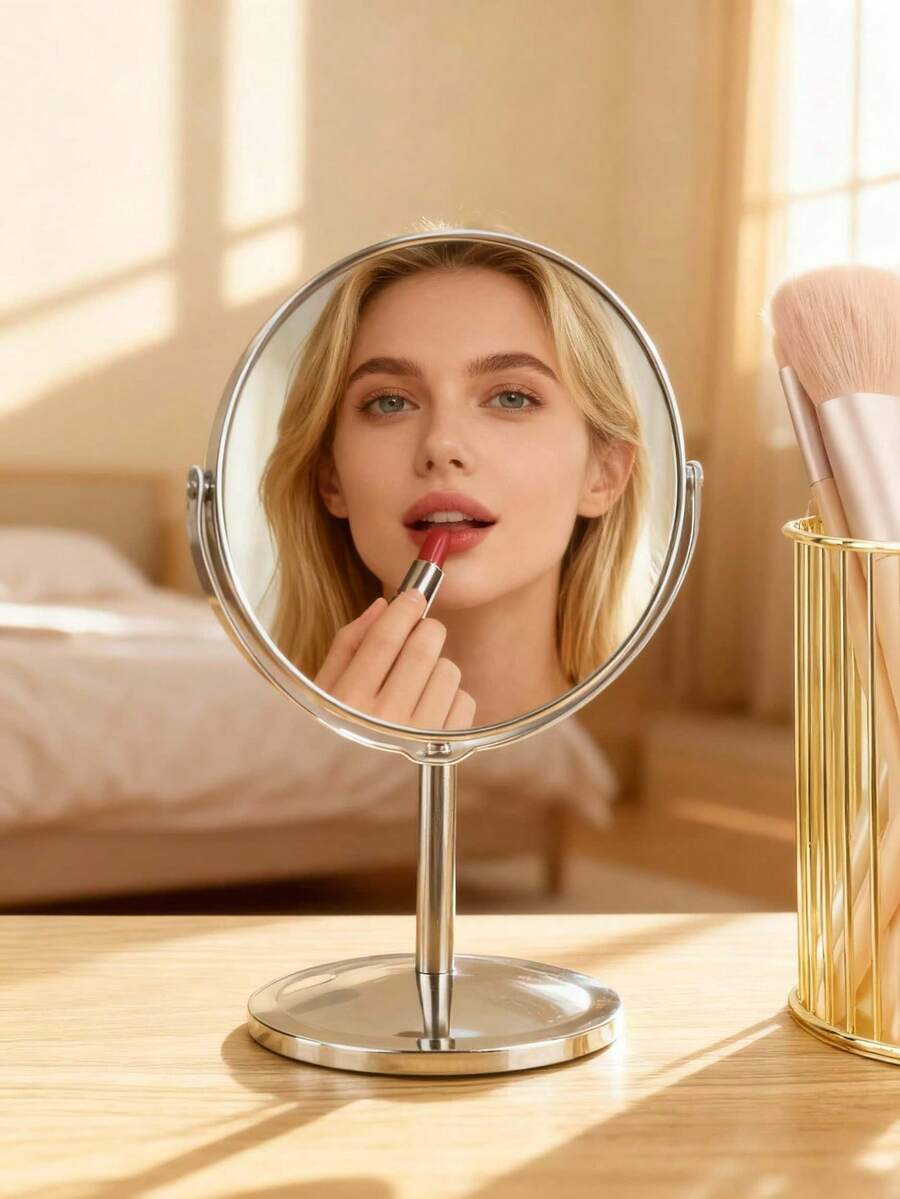Desktop Makeup Mirror,Circular Vanity Mirror For Desk,Tabletop Cosmetic Mirror,High-Definition Double-Sided Tabletop Cosmetic Mirror, Stainless Steel Rotating Magnifying Portable Dressing Mirror,Makeup Mirror For Bedroom Dresser Or Vanity Countertop - Multicolor - View 1