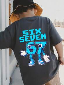 Young Boy Casual Graphic Print Crew Neck Short Sleeve T-Shirt, Summer Top