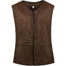 COS Medieval Renaissance Pirate Gothic Steampunk Vest Lace-Up Tank Top - Brown - View 3