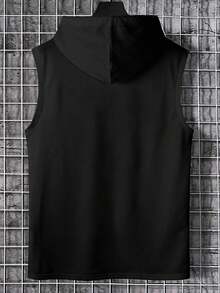 Men's Summer Fashion Casual Drawstring Hooded Vest - 黑色 - 查看 3