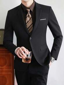 男士欧式正式黑色西装外套，适合伴郎、新郎、婚礼、商务及正式场合穿着，是一款西装大衣。 - 黑色 - 查看 11