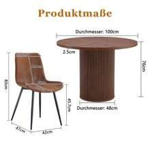 Minimalistic Rundtisch-Set Mit 1 Tisch Und 4 Stühlen.Runder Esstisch Aus MDF Mit 100 Cm Durchmesser In Nussbaumholzoptik.Combiniert Mit 4 Stühlen Aus High-Tech-Stoff Und Verbreiterter Sitzfläche. - Redwood - View 3