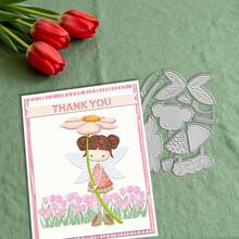 创意少女与花朵切割模具，DIY剪贴簿相册和压花模板，贺卡制作工具，卡片纸切割工艺品，礼品卡制作模板模切。 - 銀色 - 查看 4