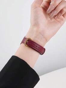 1 Pc Beautiful Red Leather Loop Compatible With Apple Watch Band For Women 38mm 40mm 41mm 42mm 44mm 45mm 46mm 49mm , Strap Compatible With Apple Watch Link Series Ultra S10 9/8/7/6/5/4/3/2/1 SE - Red - View 5