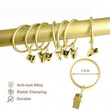 50-Piece Set Of Metal Curtain Rings With Clips, Curtain Clip Rings, Inner Diameter Of 1.37 Inches, Compatible With Curtain Rods With A Diameter Of 1 Inch, Available In Black, Gold, And Silver - 金色 - 查看 8