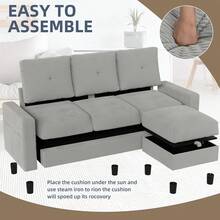 Sofás seccionales convertibles para sala de estar, sofá en forma de L, juego de sofá modular de 3 asientos con tela de poliéster y sofá otomano movible para apartamentos, oficina (gris oscuro) - Gris claro - Ver 6