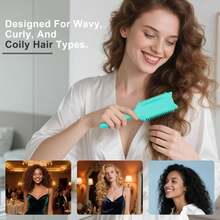 Curl Defining Brush, Curly Hair Brush Defining For Curls Waves &Amp; Coils, Volume Styling Women'S Curls, Reduce Pulling Frizz, Funny Cat Ear Designs - Green - ColorC - 查看 6