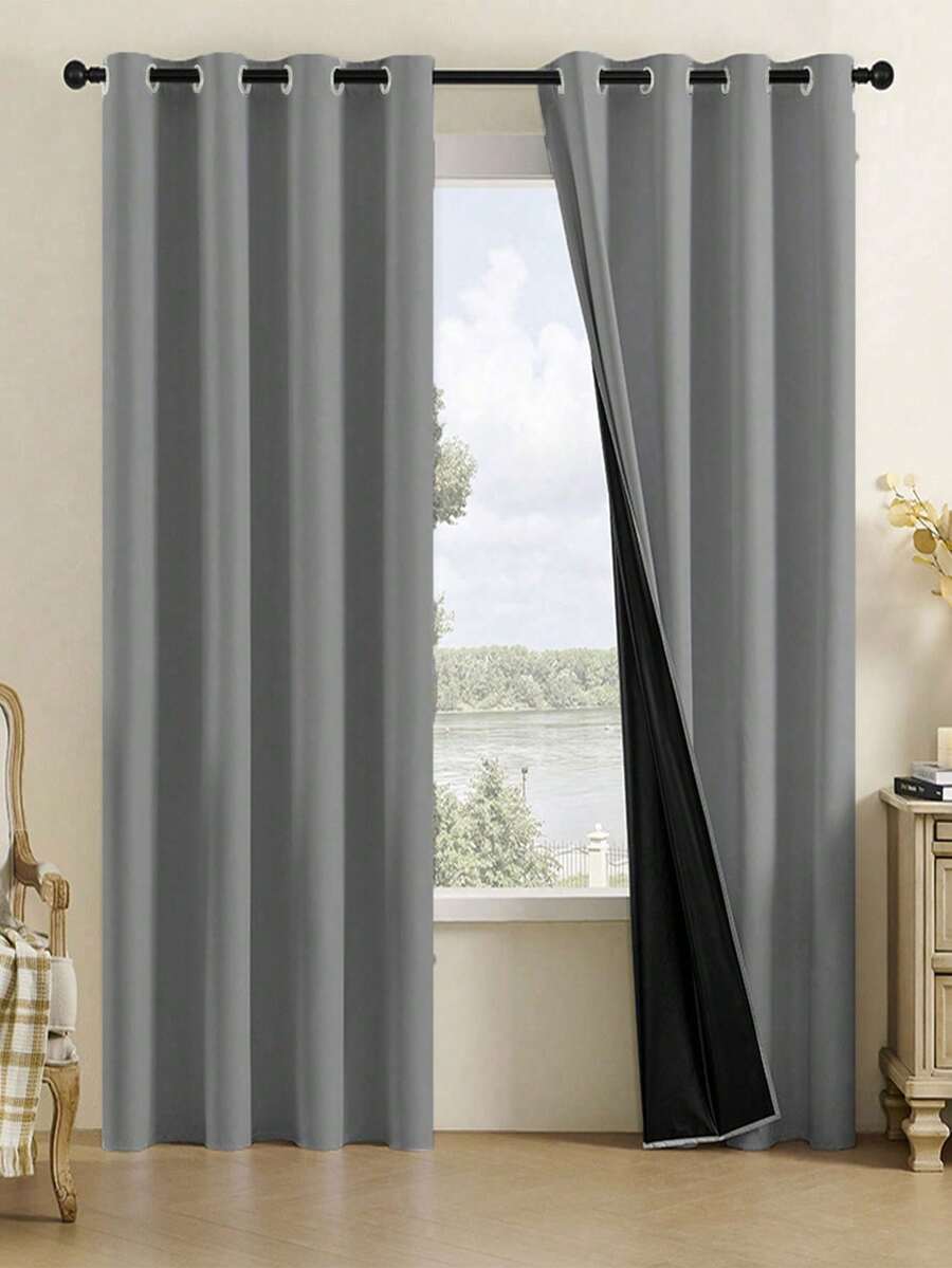 2pcs Blackout Curtains, 100% Waterproof, Thermal Insulated, UV Blocking, Suitable For Luxury Living Room, Bedroom, Home Decor, Holiday Decor - Dark Grey - View 1
