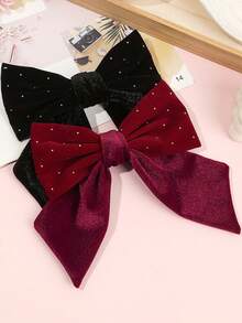 1个女士大号蝴蝶结发夹，黑色蝴蝶结发饰，大蝴蝶结发夹，法式发夹，带天鹅绒蝴蝶结，纯色马尾辫发饰（黑色和酒红色）