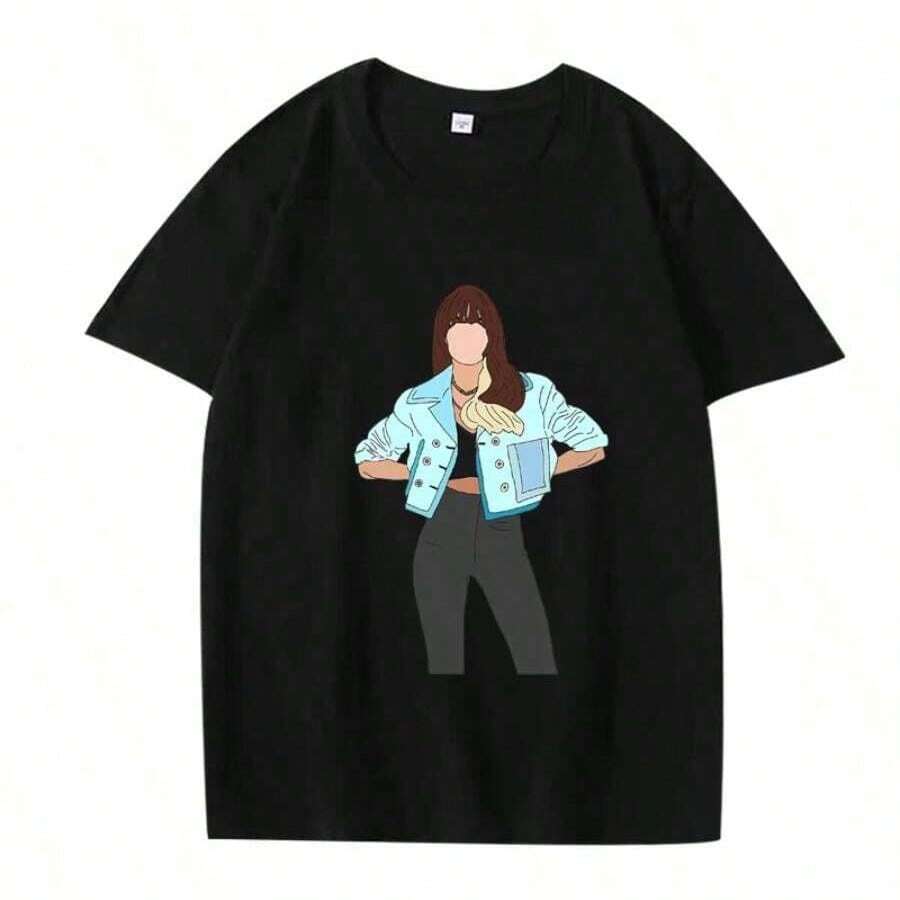 Singer Aitana Ocana Printed Graphic T Shirts Men Women Oversized Cotton Streetwear Fashion Short Sleeve Summer Unisex Tops - 黑色 - 查看 1