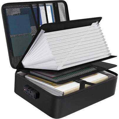 GreenWhim Fireproof Document Box Waterproof And Fireproof Document Storage With Lock Document Organiser Case For A4 Important Documents,Portable Home Fire  Storage Box Case