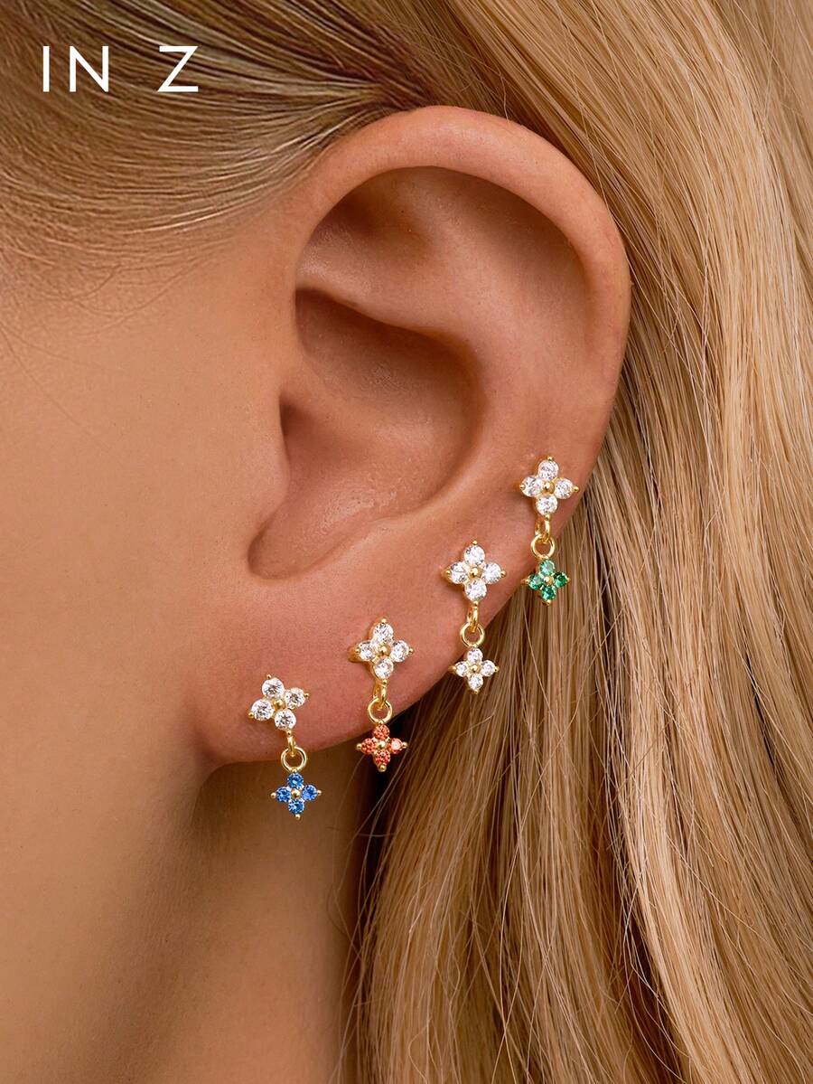 1pc 16G 925 Sterling Silver Double Stone Internally Threaded Lip Stud | Birthstone Cartilage Earring | Low Allergy Gold Ear Cartilage Tragus Stud | Flat Lip Ring | Suitable For Women's Daily Wear - Multicolor - View 1