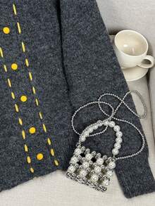 可爱柔软圆领针织开衫，2025春季新款休闲宽松毛衣 - 深灰色 - 查看 6