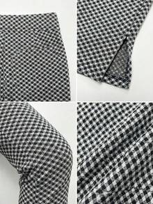 Women's Casual High Stretch Plaid Low Waist Slit Skinny Cropped Pants, Suitable For Spring/Summer Holiday Outfits - Black and White - View 6