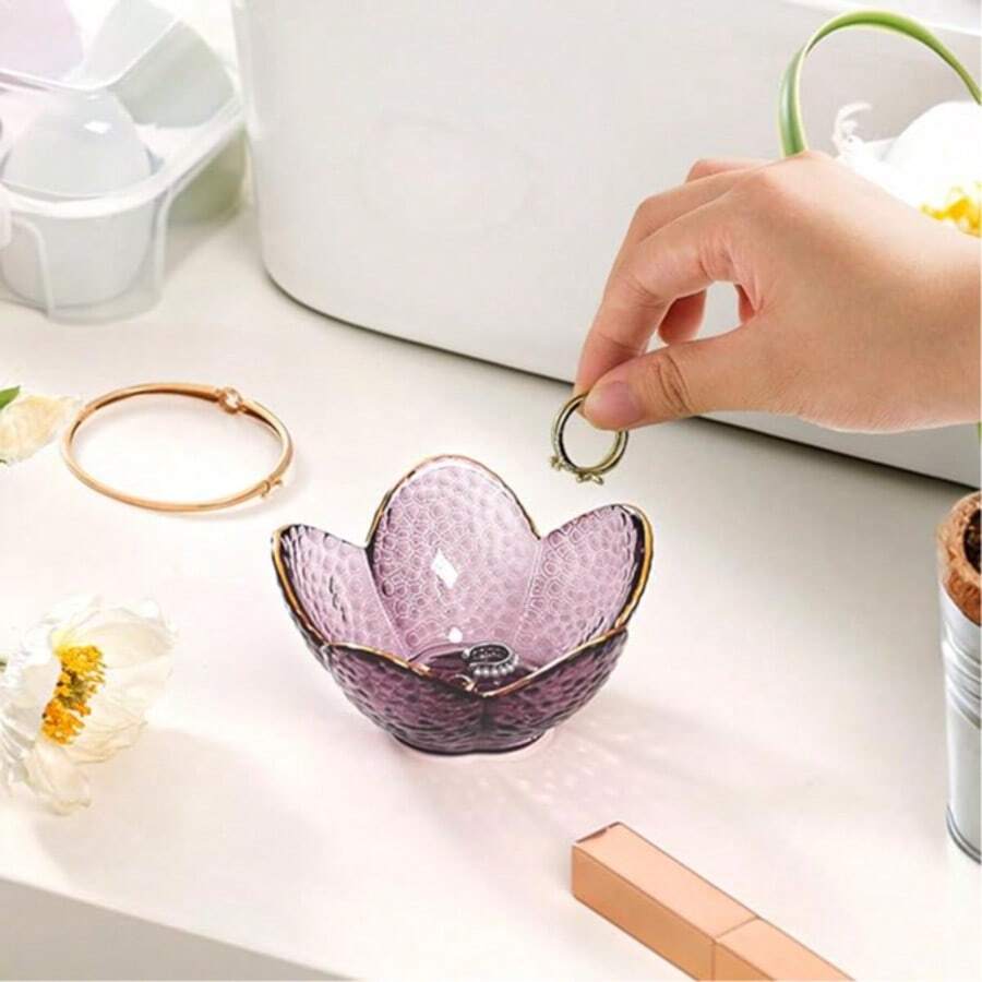 1PC Hot-Selling Glass Jewelry Tray Ring Dish Cute Vanity Organizer For Nightstand Bathroom Bedroom Decor Perfect Valentine's Birthday Gift For Women - Multicolor - View 1