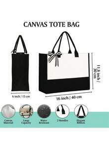 Personalized Canvas Beach Bag Tote Bag, Letter Print Tote Bag, Bridesmaid Gift Beach Bag, Customized Beach Bag, Women's Gift, Bride & Bridesmaid Customized Bag - Multicolor - View 5