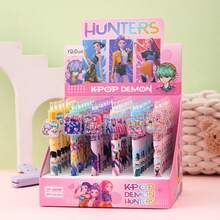 1/2/3/4/5/6pcs Witch Hunter Black Signature Pens, Student Ballpoint Pens, Writing Pens, Acrylic Sticker Pens, Push-Button Black Pens, Student Stationery, Writing Tools, Student Gifts - Multicolor - View 3