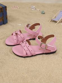 儿童时尚户外凉鞋，夏季方头平底鞋，一体式凉鞋，新款时尚优雅简约设计，高品质儿童春夏鞋履 - 粉色 - 查看 5