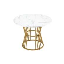 Round Dining Table (1 Piece), Kitchen Table, Unique Metal Frame, Modern Marble Pattern Dining Table, Suitable For Dining Room And Living Room, White/Black - White - View 7