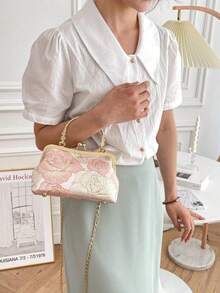 Simple Shoulder Bag Handbag Clutch Cheongsam Bag Crossbody Bag Multi-Purpose Chinese Style Women Bag Valentines - 粉色 - 查看 2