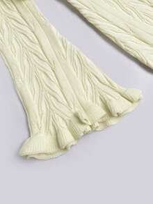 女士性感针织透气时尚长袖开衫外套，荷叶边下摆设计，搭配时尚短裤两件套，2026春夏新款 - 杏色 - 查看 9