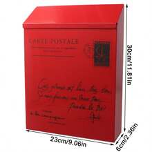 Large Wall Mounted Metal Mail Box Lockable-Letter Post Outdoor With 2 Keys - Red - View 3